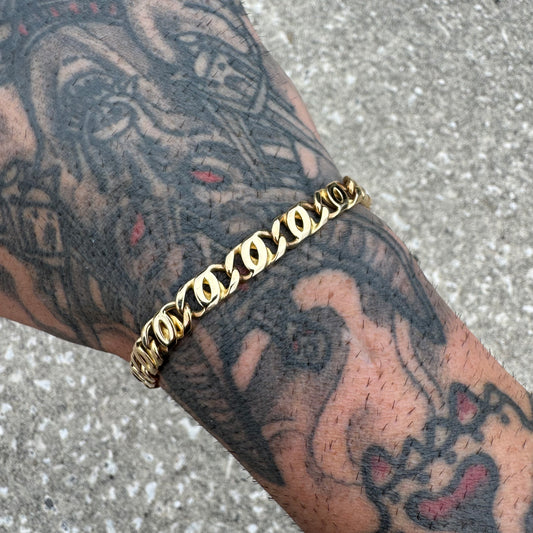 Vintage Solid 14k Italian Yellow Gold Knife Edged Tigers Eye “Chanel Link” Bracelet (8.25”)