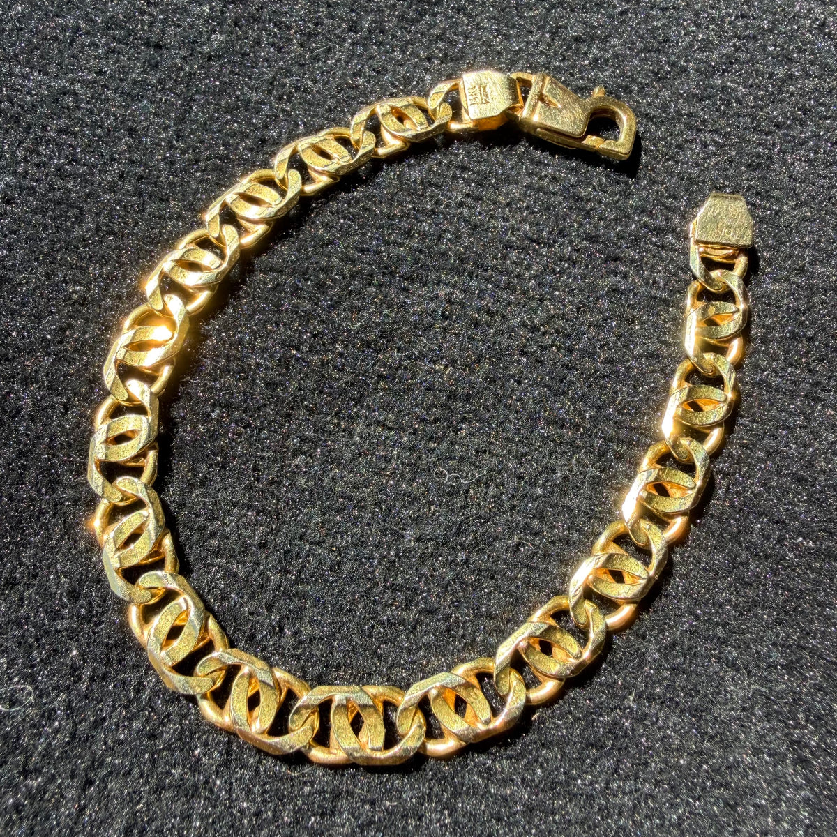 Vintage Solid 14k Italian Yellow Gold Fancy Tigers Eye Link Bracelet (8.5”)