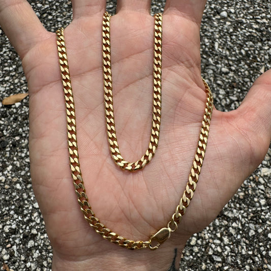 Vintage Solid 14k Yellow Gold Old School Cuban Link Necklace (18.5”)