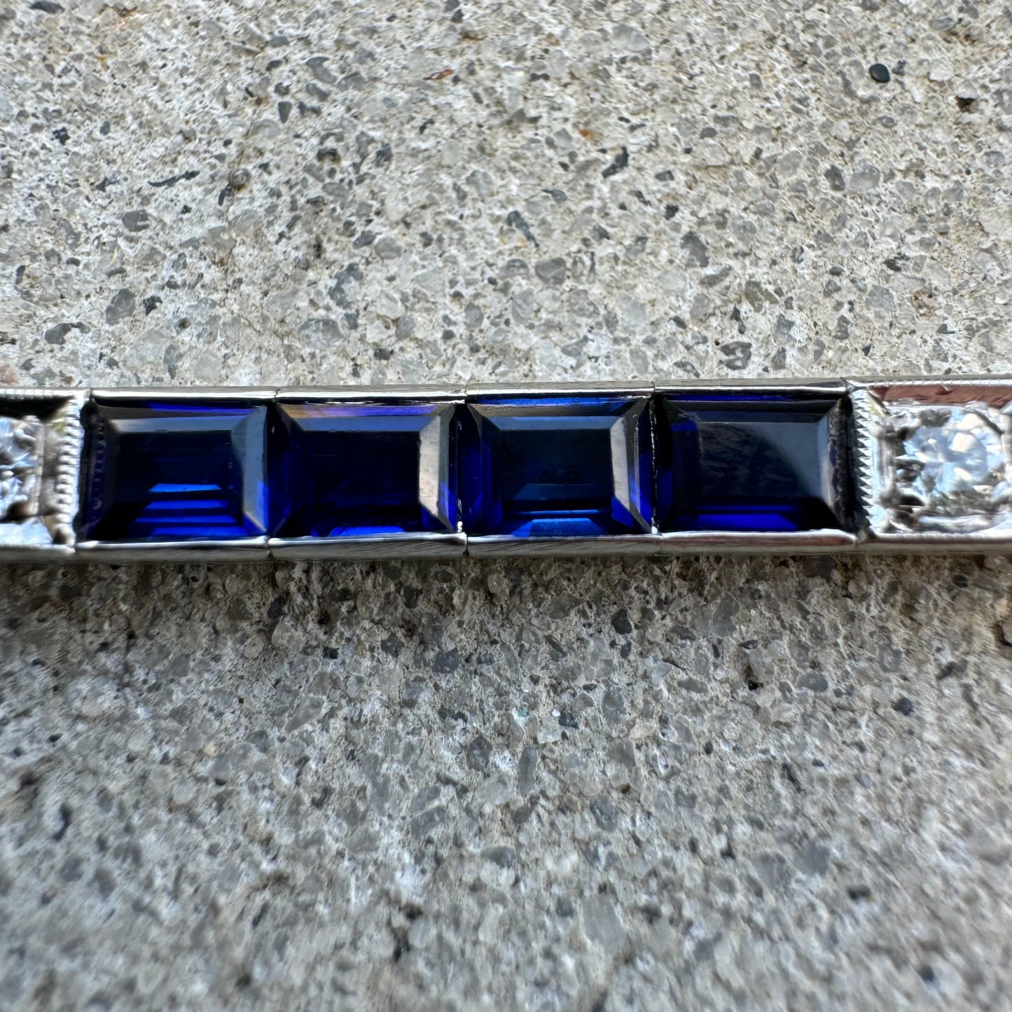 Art Deco 14k White Gold 5.0ctw French Cut Sapphire 1.5ctw Natural VS Diamond Tennis Bracelet (7.5”)