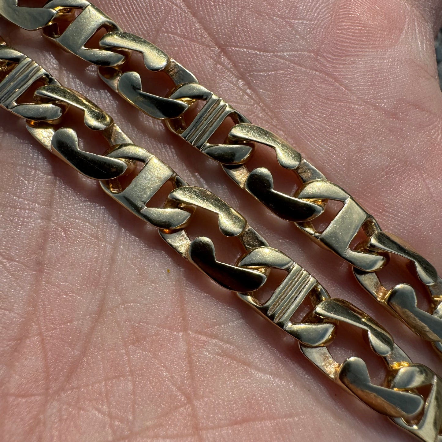 Vintage Solid 14k Yellow Gold Heavyweight Razorblade Mariner Link Necklace (20”)