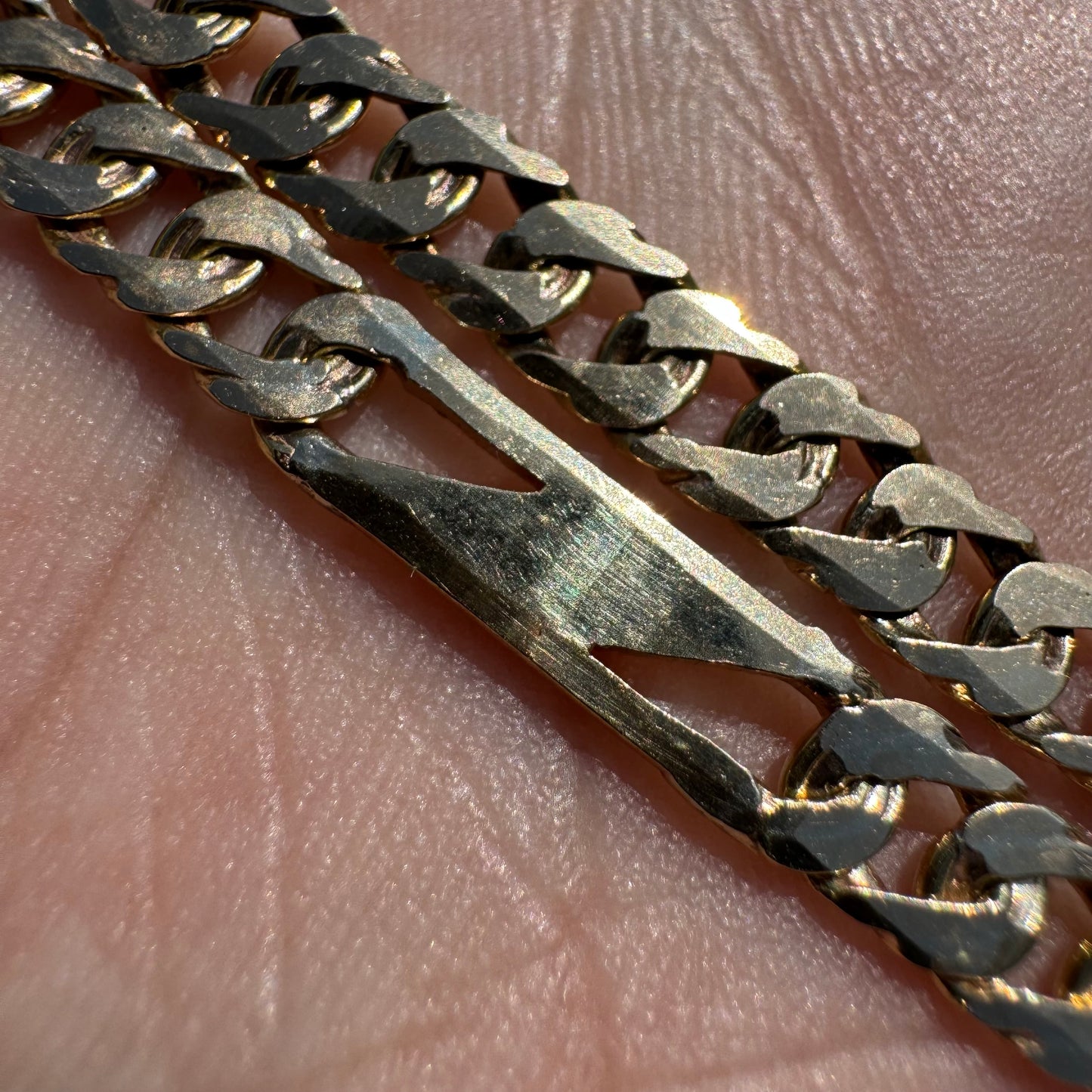 Vintage Solid 14k Yellow Gold Diamondcut Cuban Tigers Eye Link Necklace (20”)