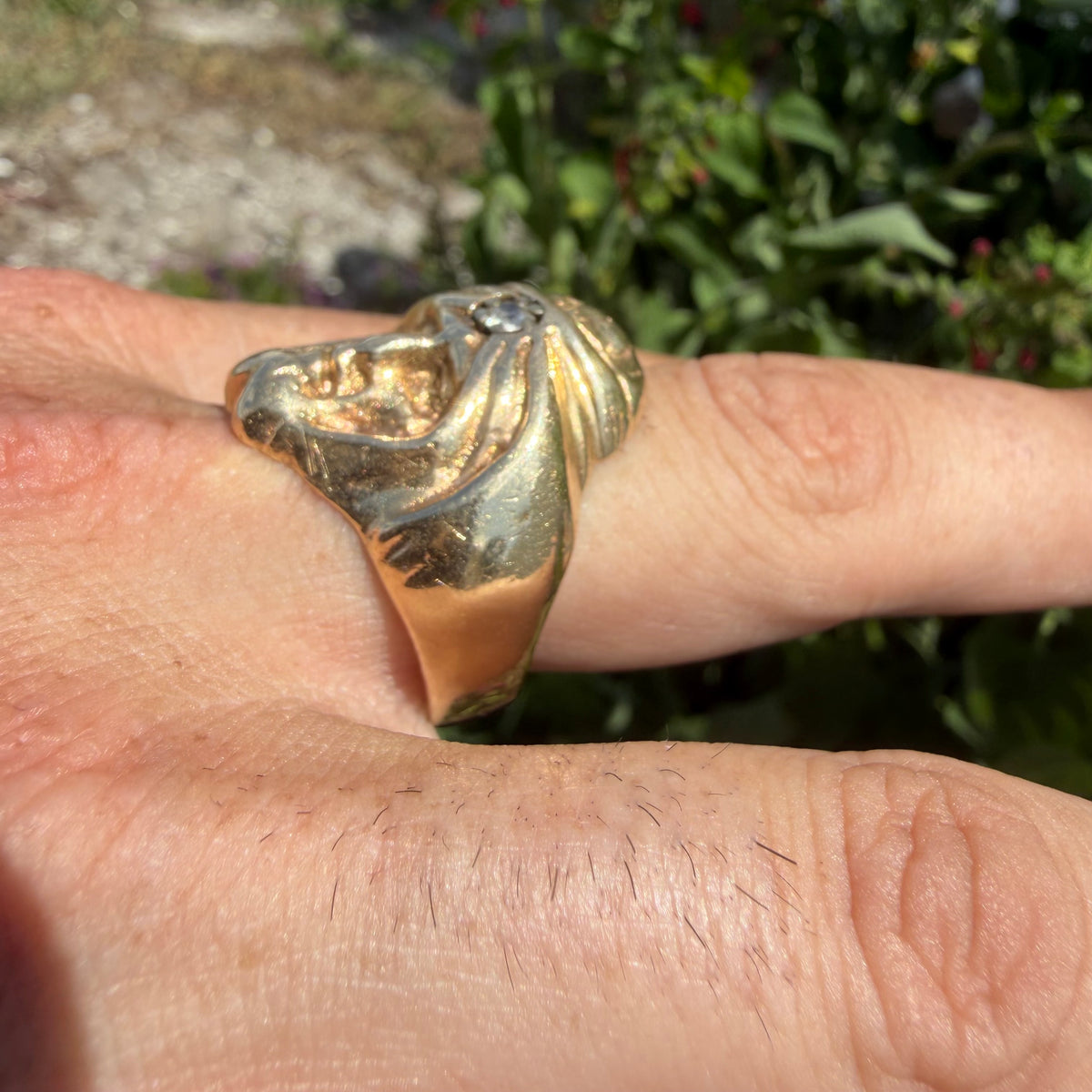 Mid-Century Solid 14k Yellow Gold Natural Diamond Heavyweight Soothsayer Ring (13)
