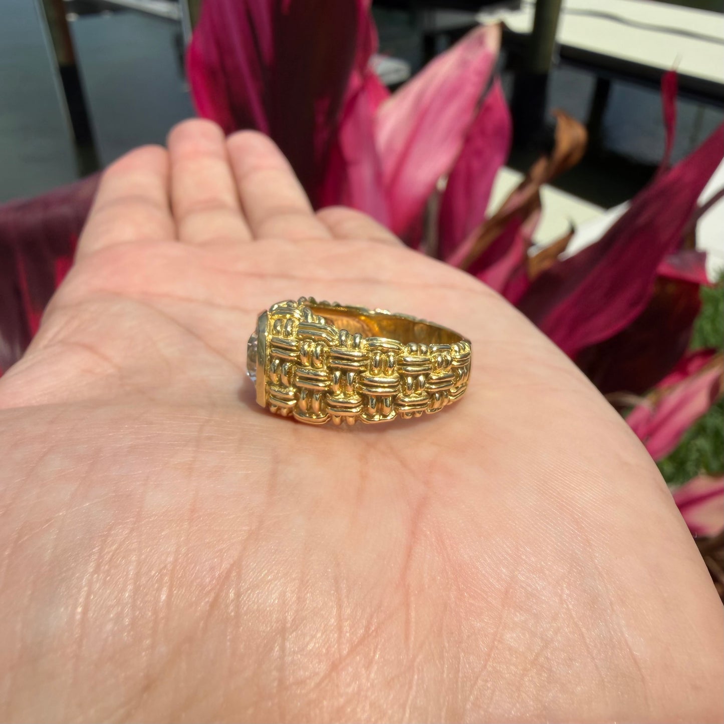 Vintage 2.0ct Natural VS1/I Old Euro Cut Diamond Solid 18k Yellow Gold Basket Weave Solitaire Ring(8)