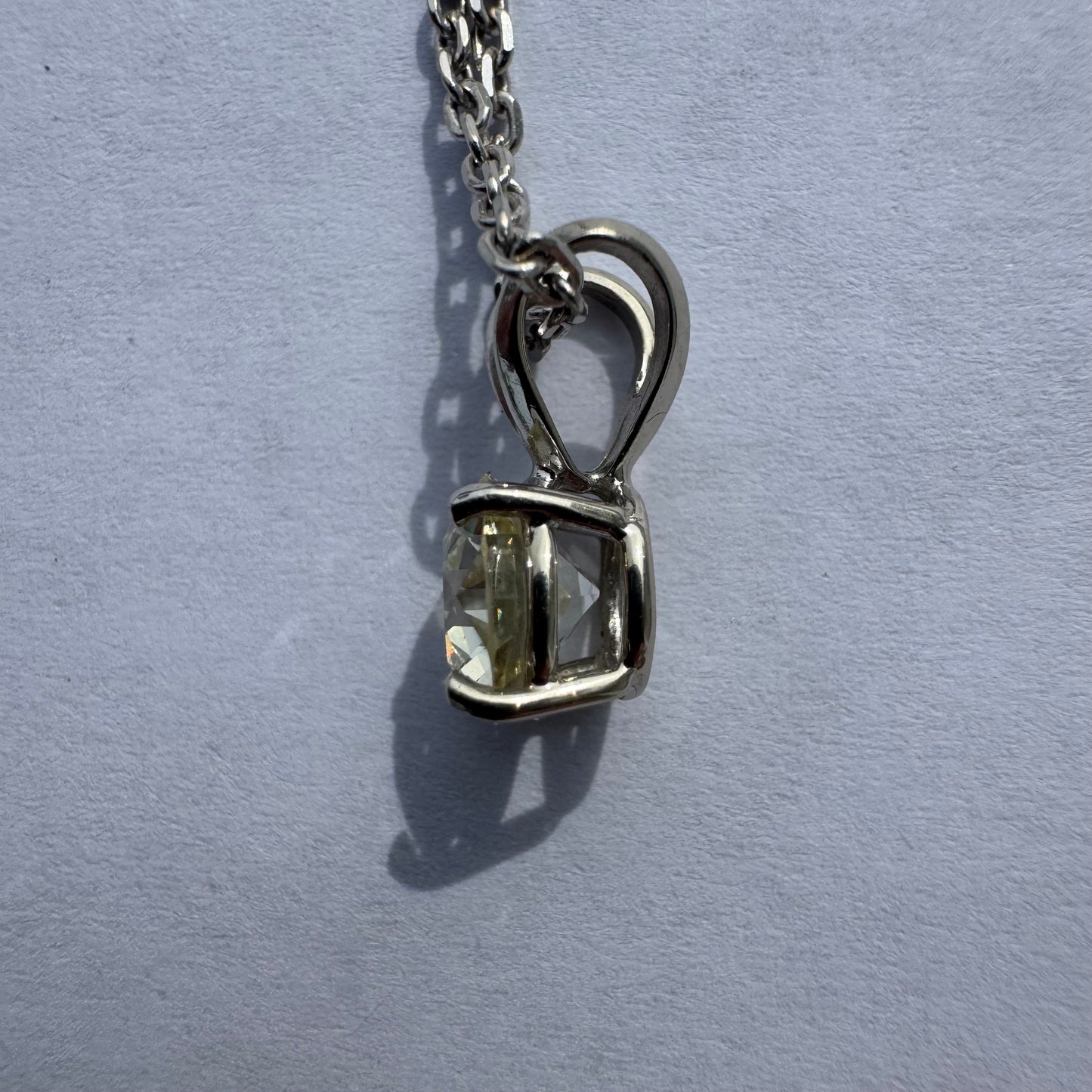 Antique 1.0ct Old Euro Cut Natural Diamond Solitaire Solid 14k White Gold Necklace (18”)