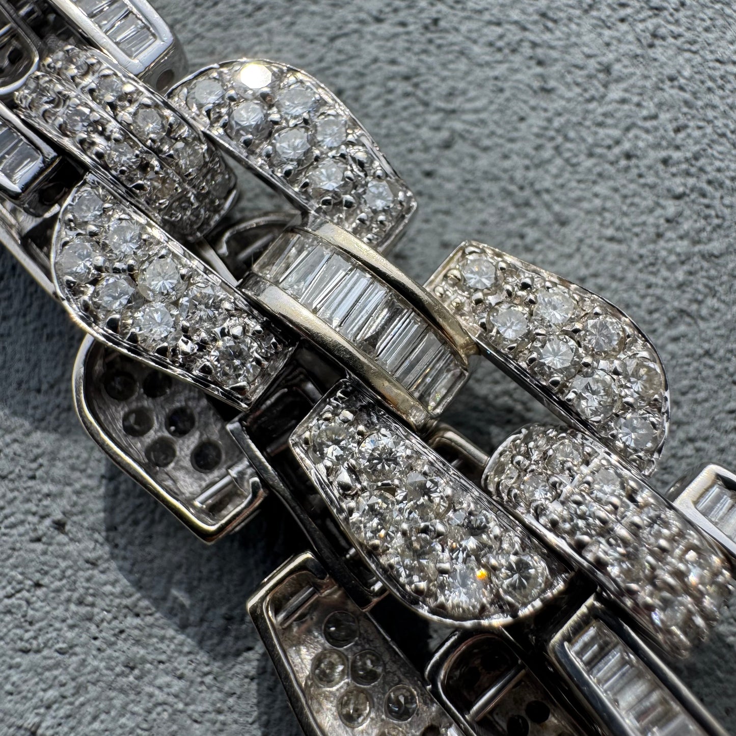 Art Deco Solid 18k White Gold Heavyweight 12.5ctw Natural Diamond Bracelet (8”)