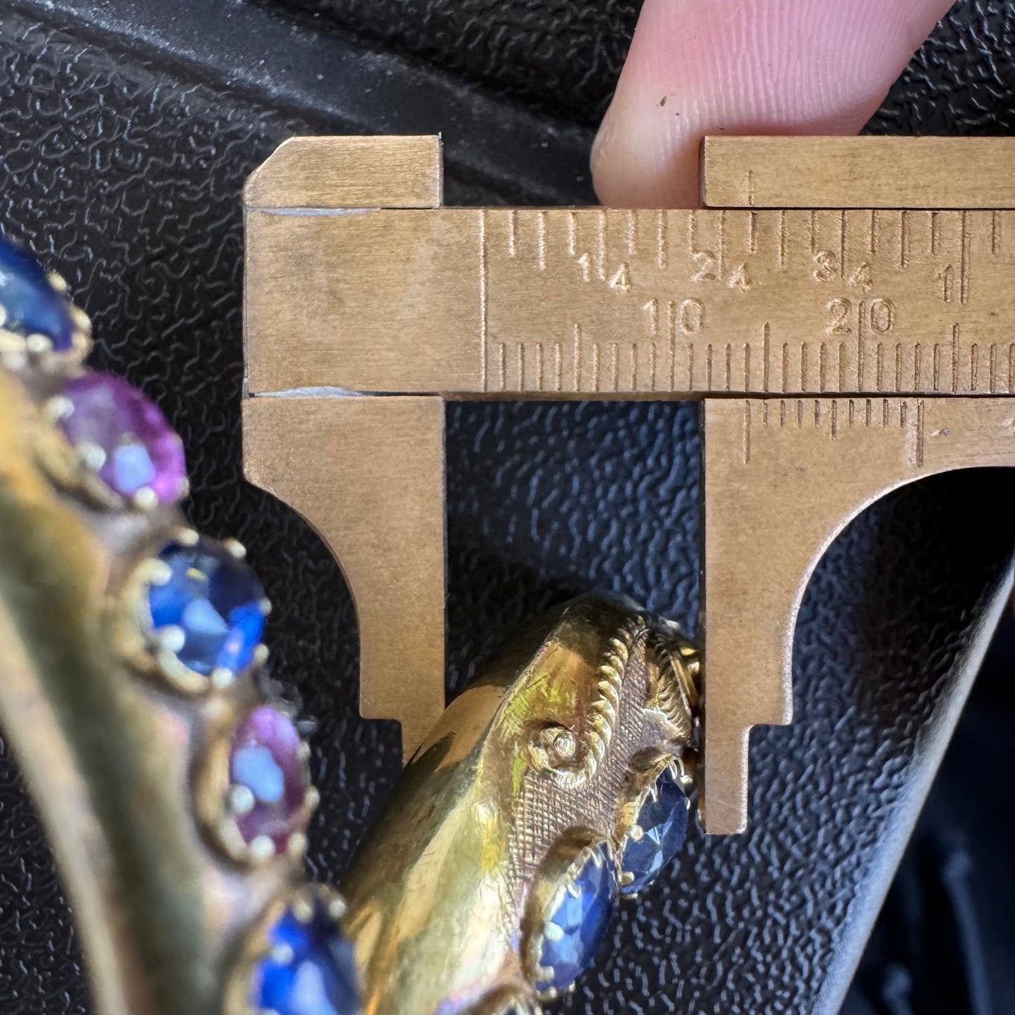 Mid 1800’s 15k Yellow Gold Blue And Pink Sapphire Encrusted Snake Bracelet (6”-7”)