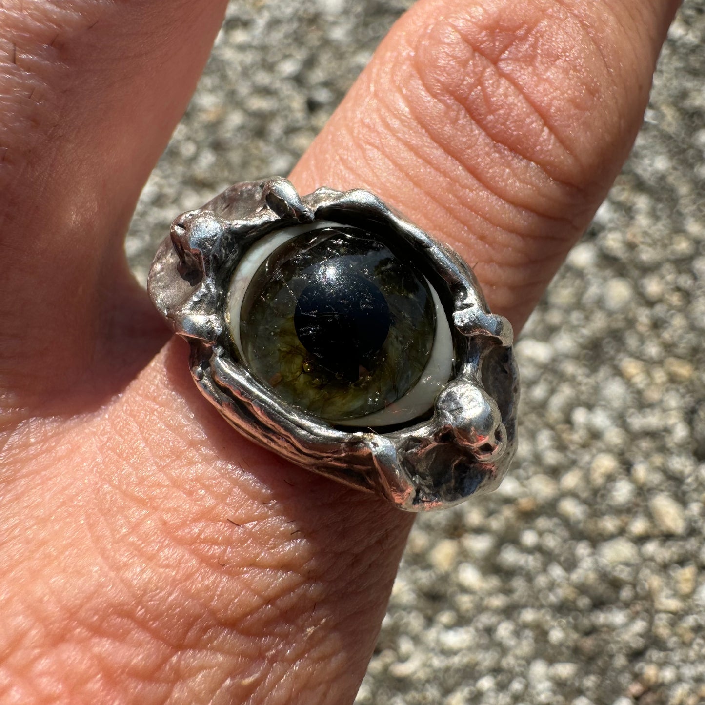 Pre-WW2 Heavyweight Sterling/.925 Prosthetic Eye Cherub Ring (11)