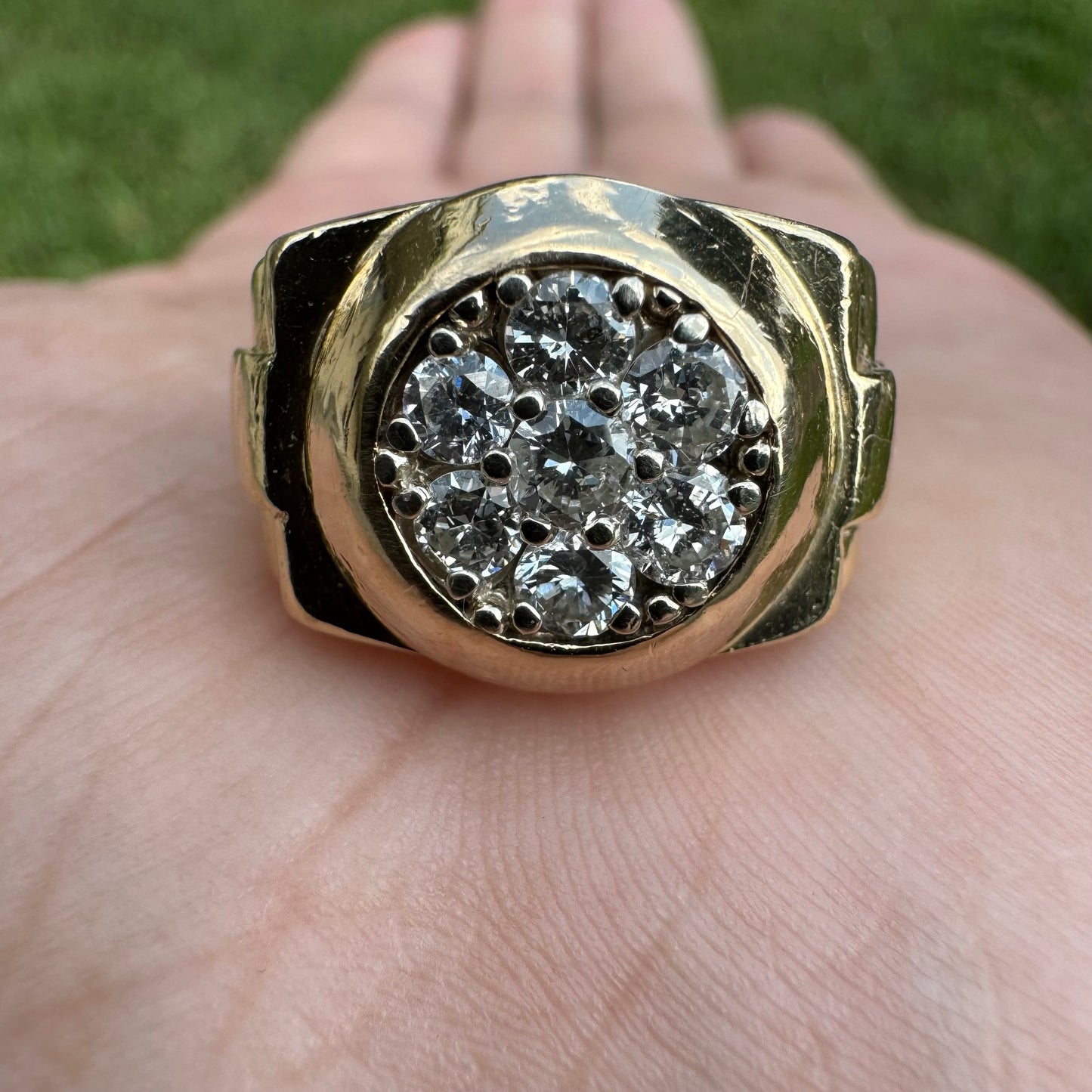 1970’s/80’s 14k Yellow Gold Rolex Style .75CTW Natural Diamond Kentucky Cluster Ring (6.5)