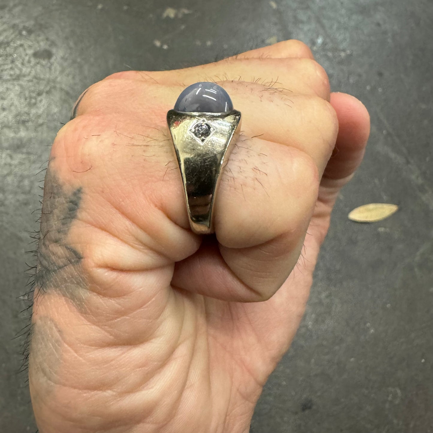 Vintage 14k White Gold Natural 3.00CT Star Sapphire .20CTW Diamond Trilogy Ring (8)