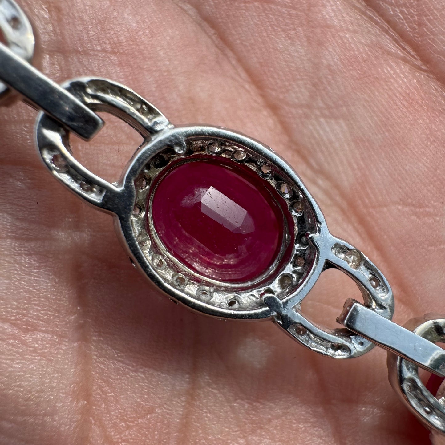 14k White Gold 20ctw Natural Ruby 2.5ctw Natural Diamond Bracelet (7.5”)