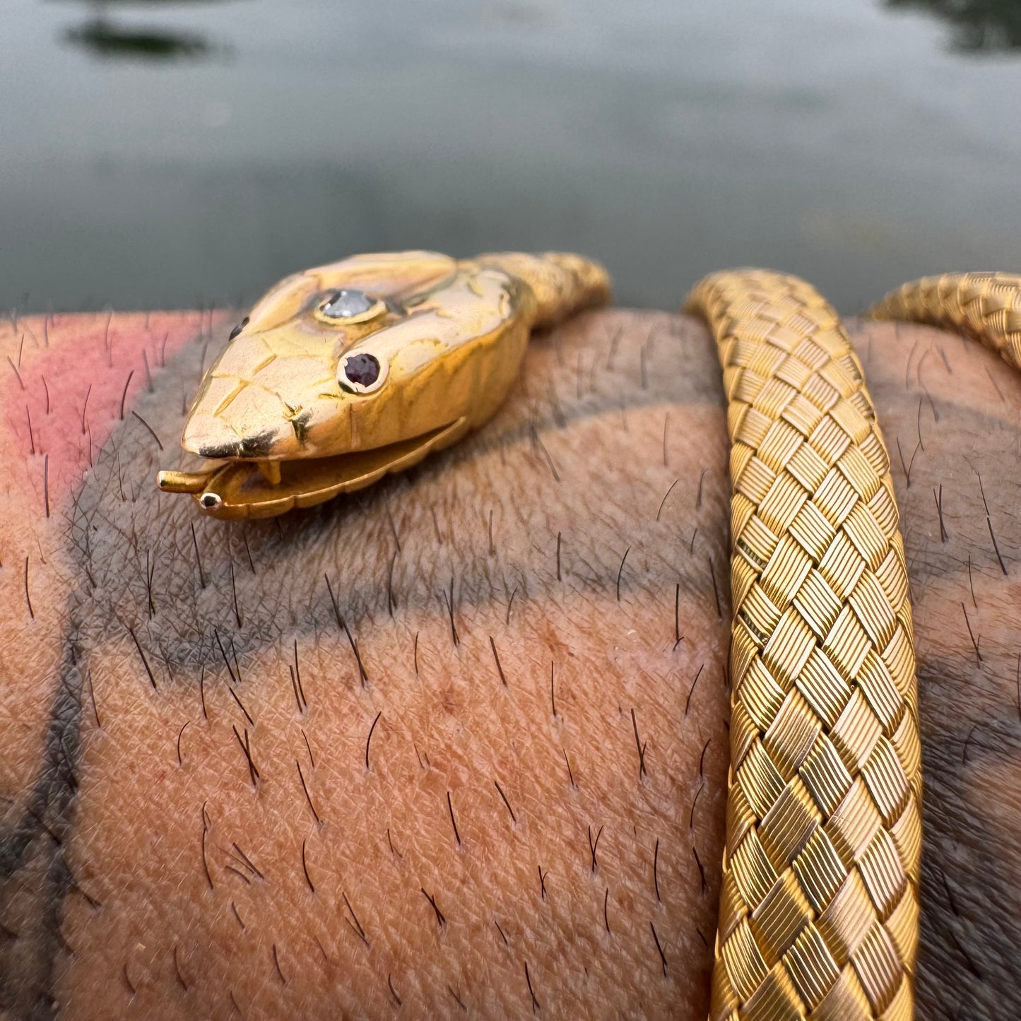 Circa 1840’s Early Victorian 19.7k Yellow Gold Woven Flexible Snake Band (24”)