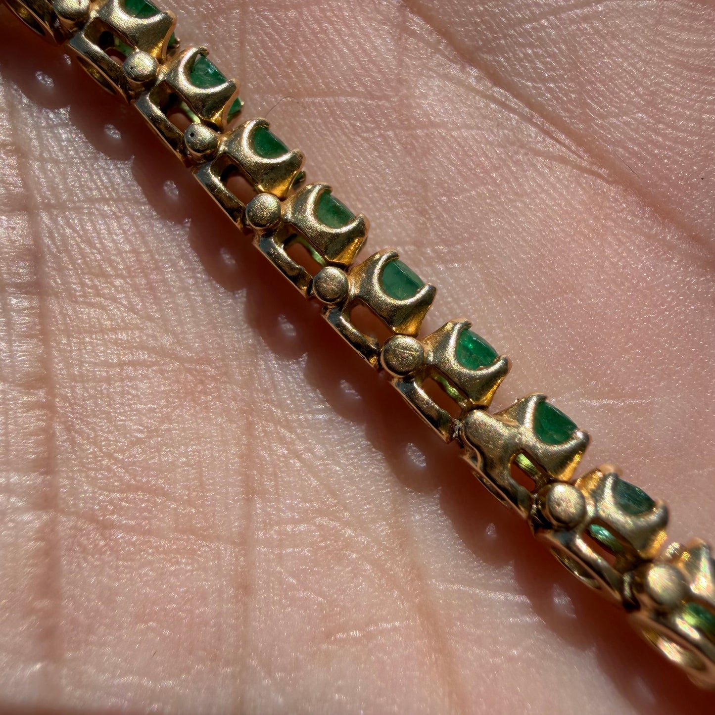 Vintage Solid 14k Yellow Gold 4.5ctw Natural Emerald Tennis Bracelet (7.5”)