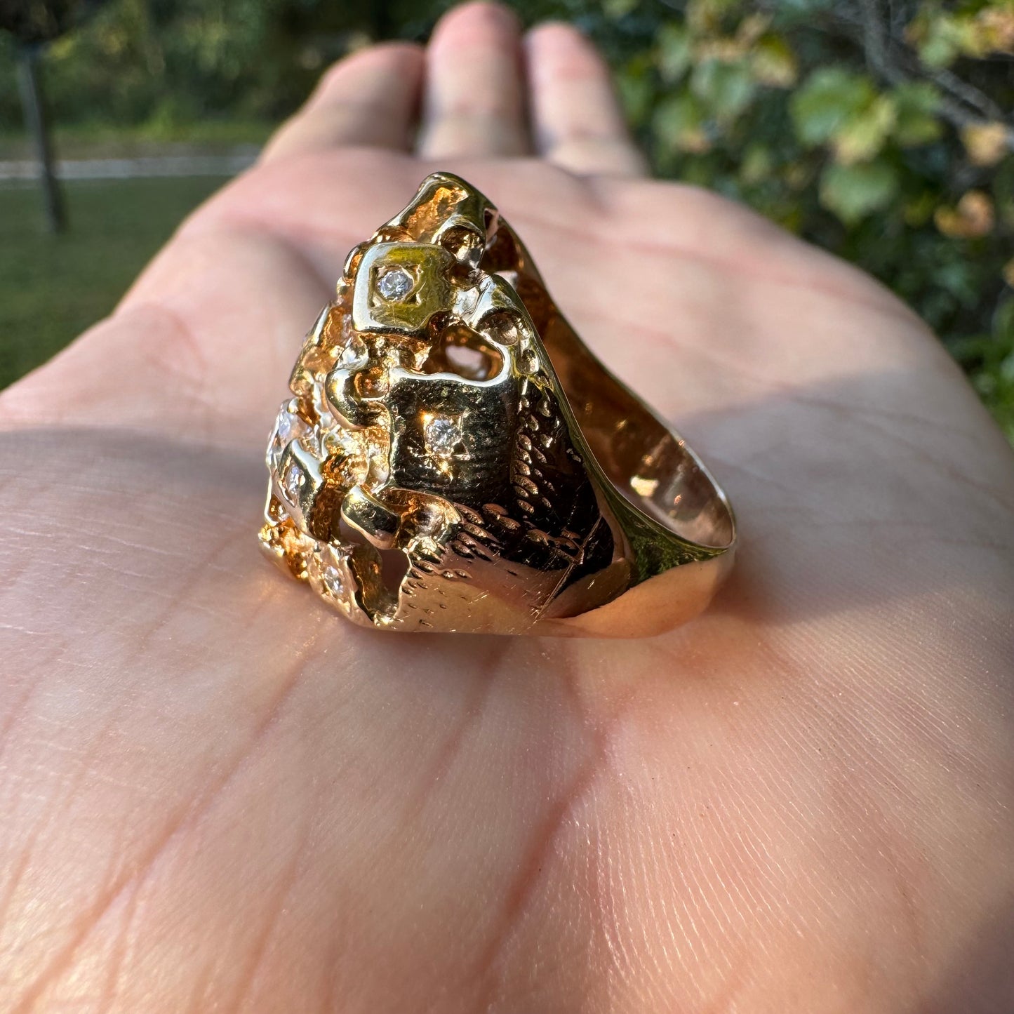 Vintage Solid 14k Yellow Gold 1.0ctw Natural Diamond Nugget Ring (9.25)