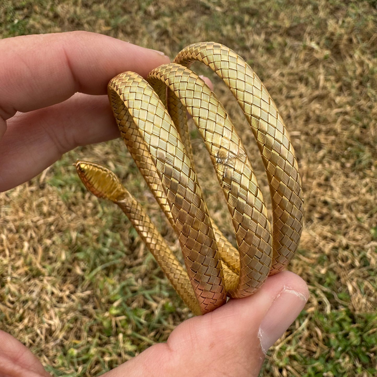 Circa 1840’s Early Victorian 19.7k Yellow Gold Woven Flexible Snake Band (24”)