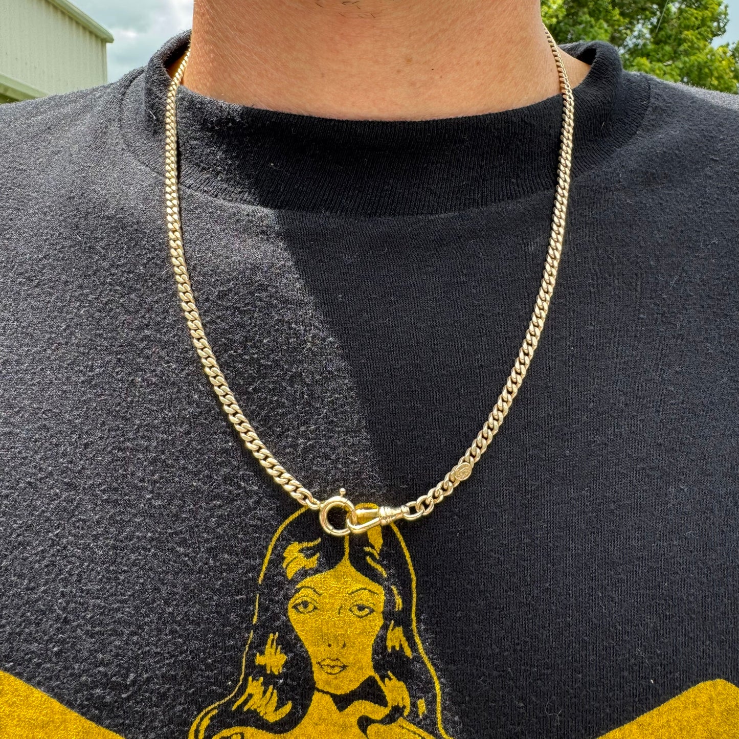 Dated 1924 Solid 14k Yellow Gold Cuban Curb Link Watch Chain Necklace (21.5”)