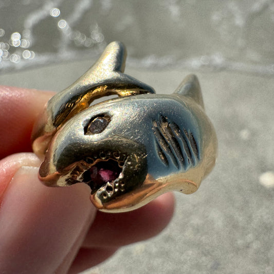 Vintage Custom 14k Yellow Gold Shark Ring (11.5)