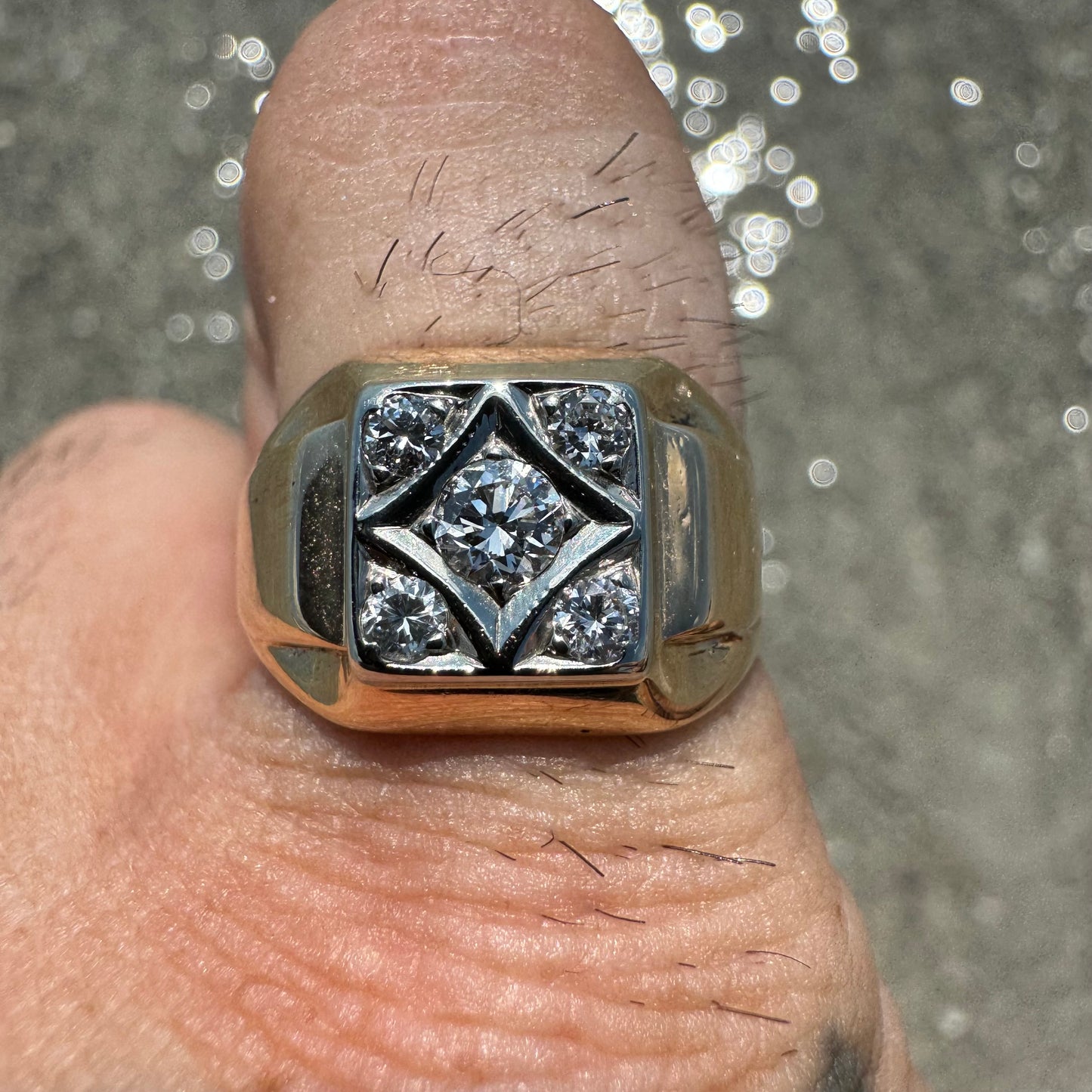 Mid-Century 14k Yellow Gold .45CTW Natural VS Diamond Cluster Ring (6.5)