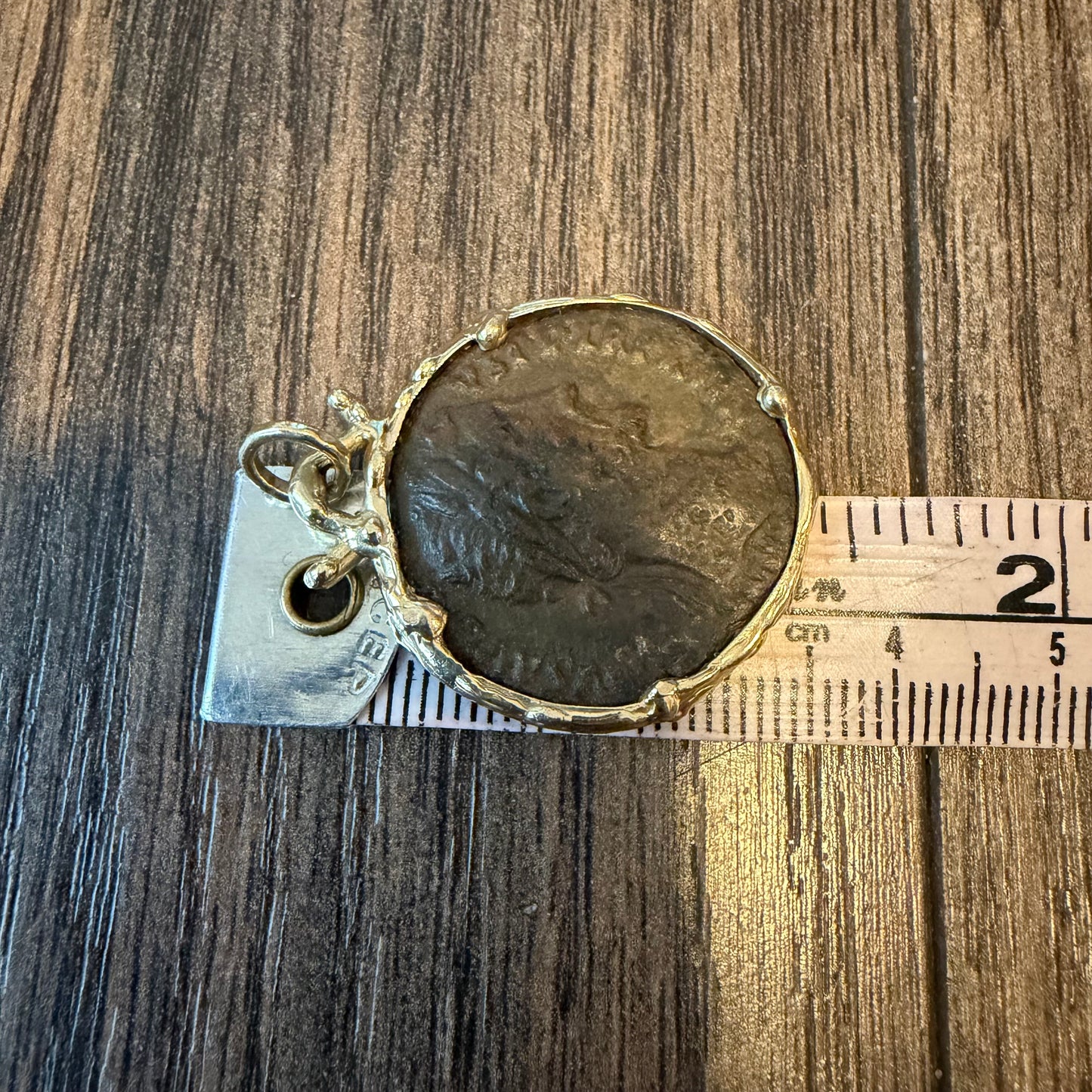 Vintage Solid 14k Yellow Gold Ancient 156-158A.D Antoninus Pius Roman Coin Brutalist Pendant