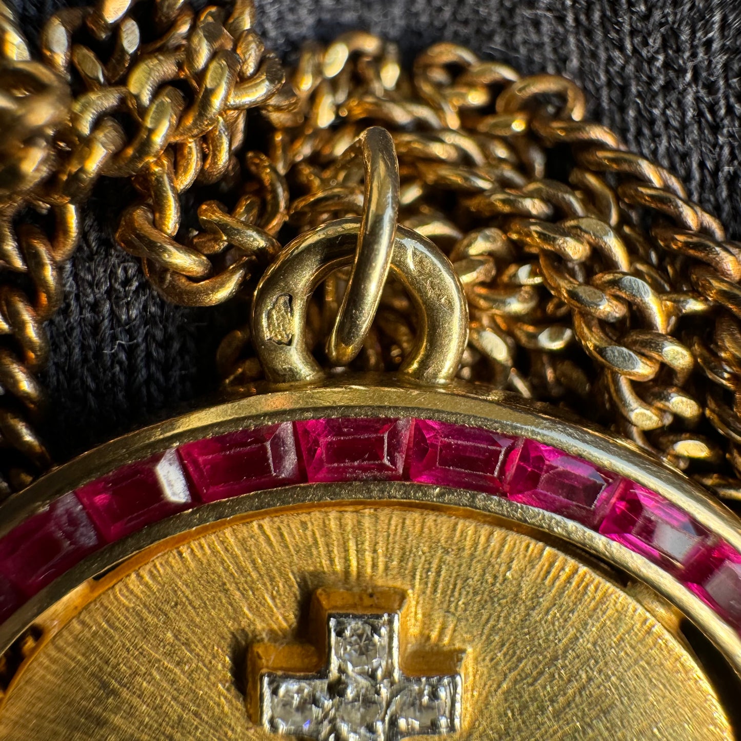 Mid-Century French 18k Yellow Gold Natural Diamond And Ruby A.Augis Love Poem Medallion (27MM)