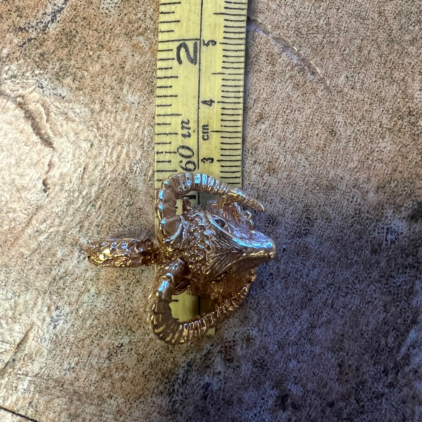 Vintage Solid 14k Yellow Gold Custom Diamond Encrusted Ram Pendant