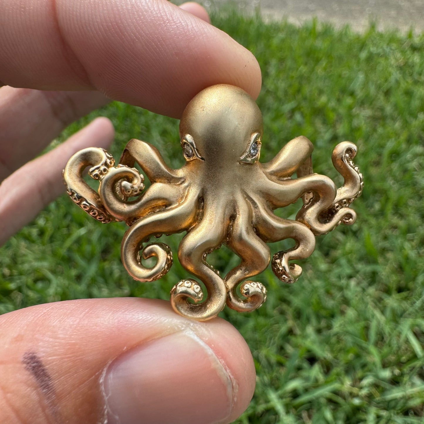 Designer Made Solid 14k Matte Yellow Gold Heavy Lifelike Octopus Pendant