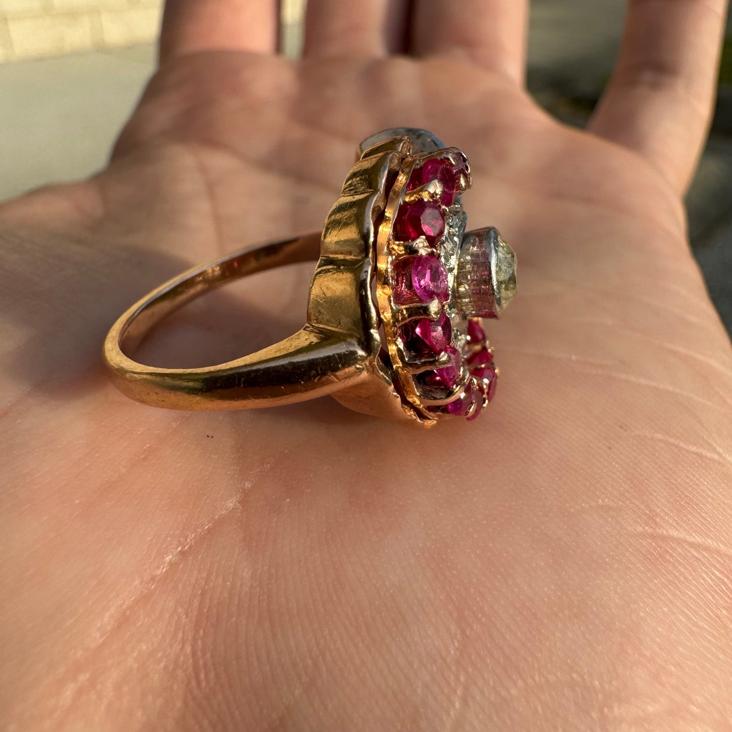 Retro 1940’s 14k Gold .50ct Natural Euro Cut Diamond .60ctw Ruby Tank Ring (9)