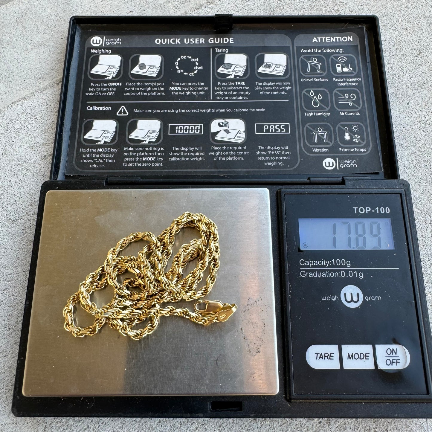 Vintage Solid 14k Yellow Gold Diamondcut Rope Chain Necklace (22.5”)