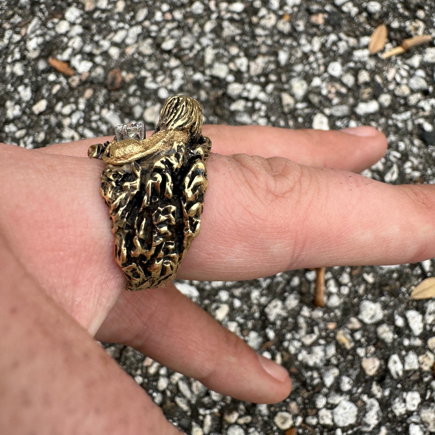 Vintage Solid 14k Yellow Gold .25CT Natural VS Diamond Heavyweight Lion Ring (7.75)