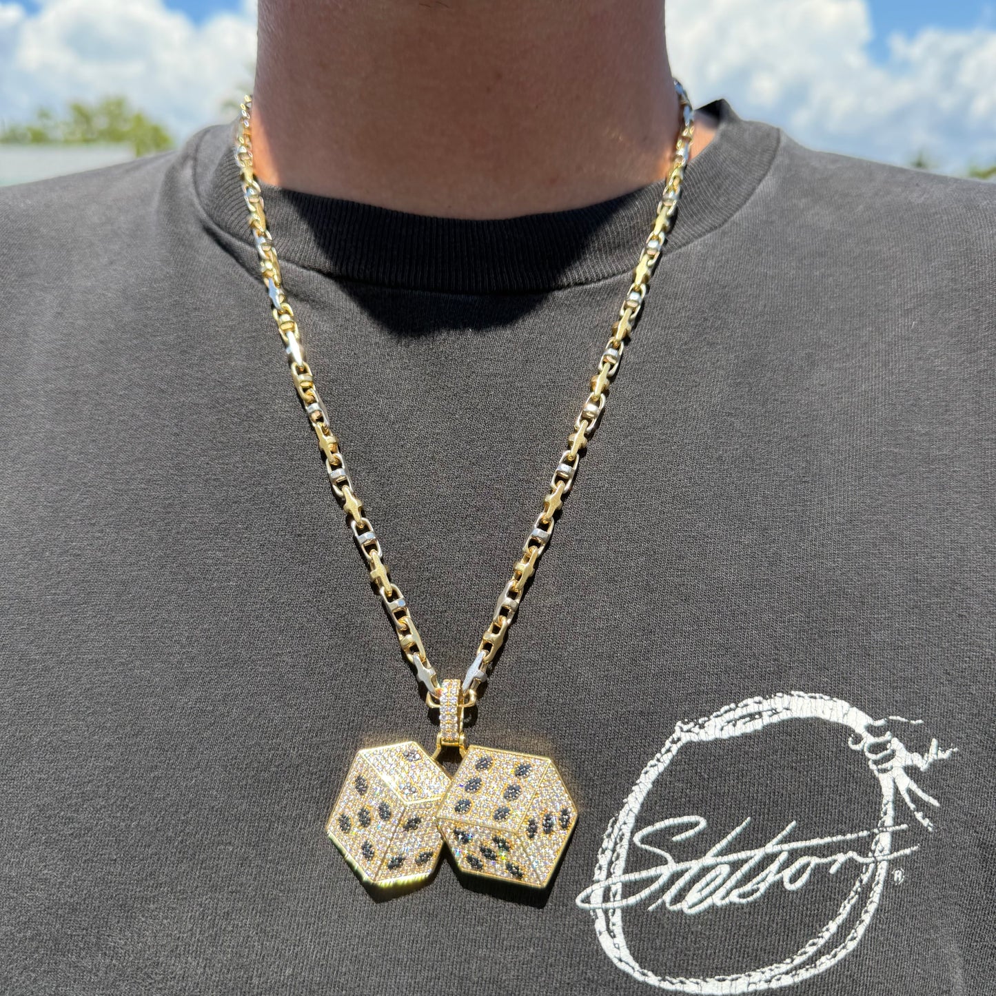 Custom Made Solid 18k Yellow Gold 5.15CTW Natural VS Diamond Encrusted Dice Pendant