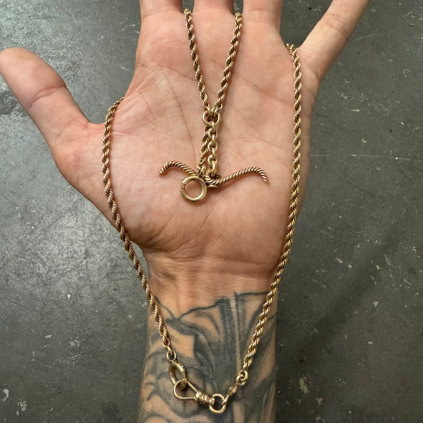 1930’s Art Deco Solid 14k Yellow Gold Double Albert Watch Chain Rope Necklace (21”)