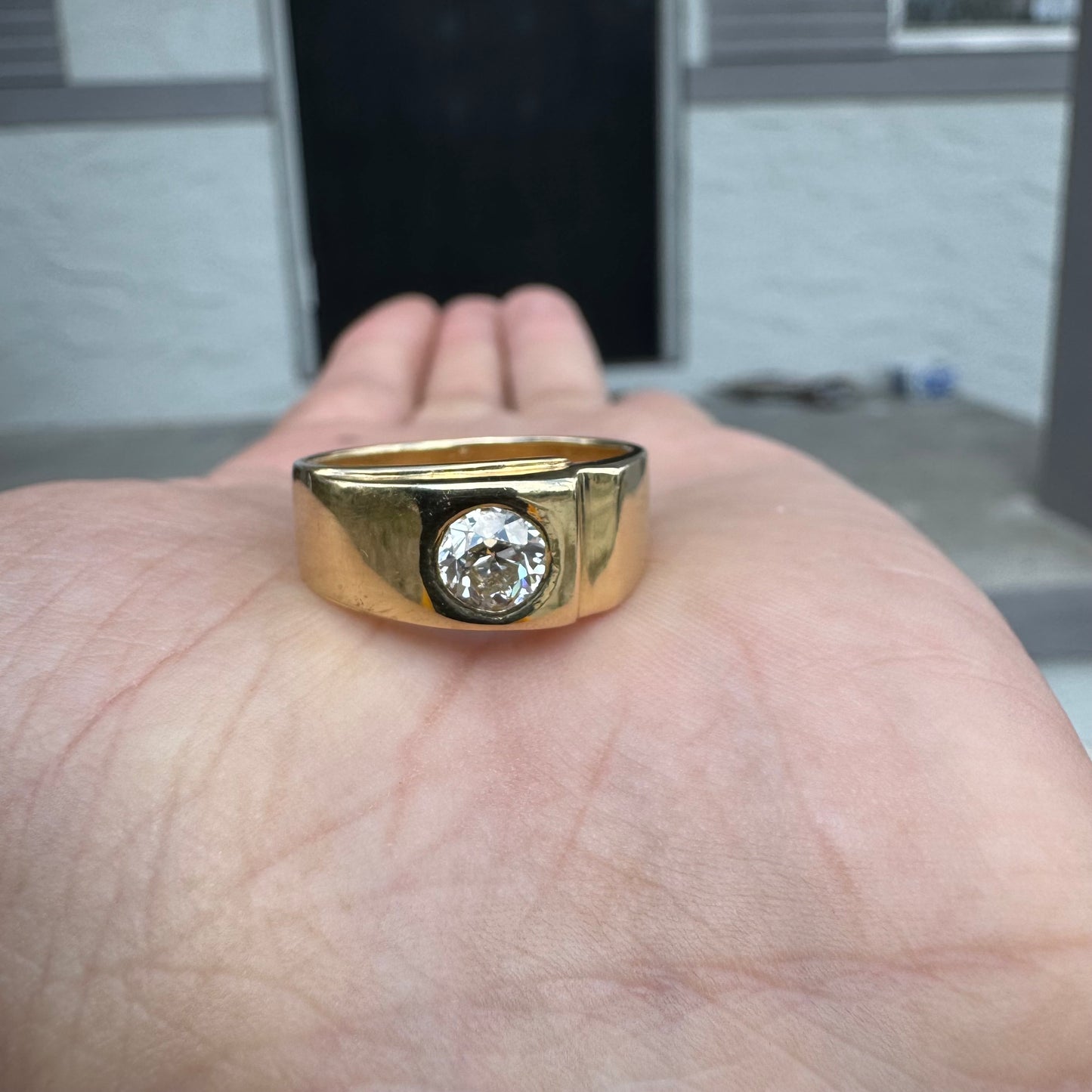 Vintage .73ct Old Euro Cut Natural Diamond Solid Backed 18k Yellow Gold Ring (9.5)