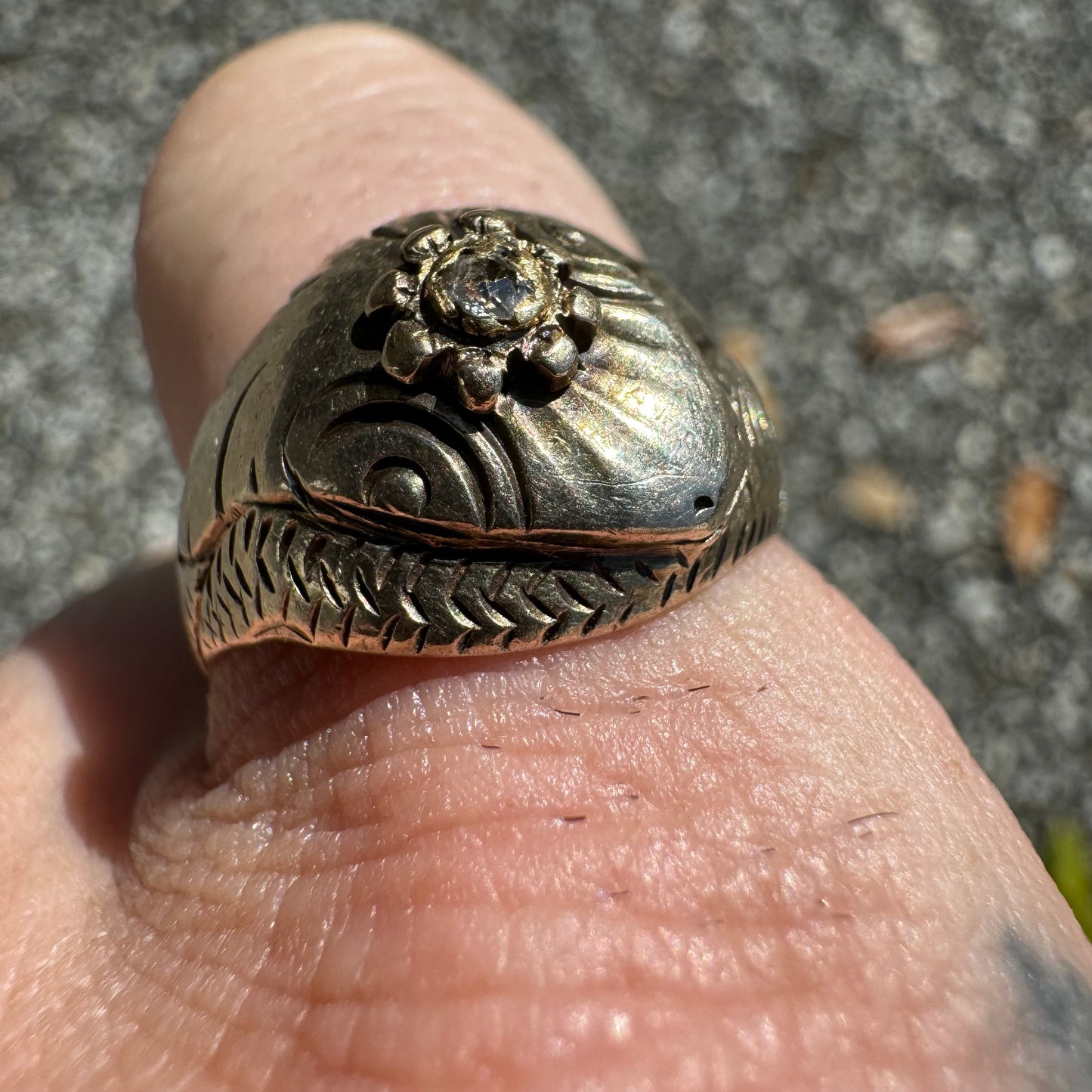 Victorian 14k Gold Snake Ring With Natural Old Cut Diamond (7.25)
