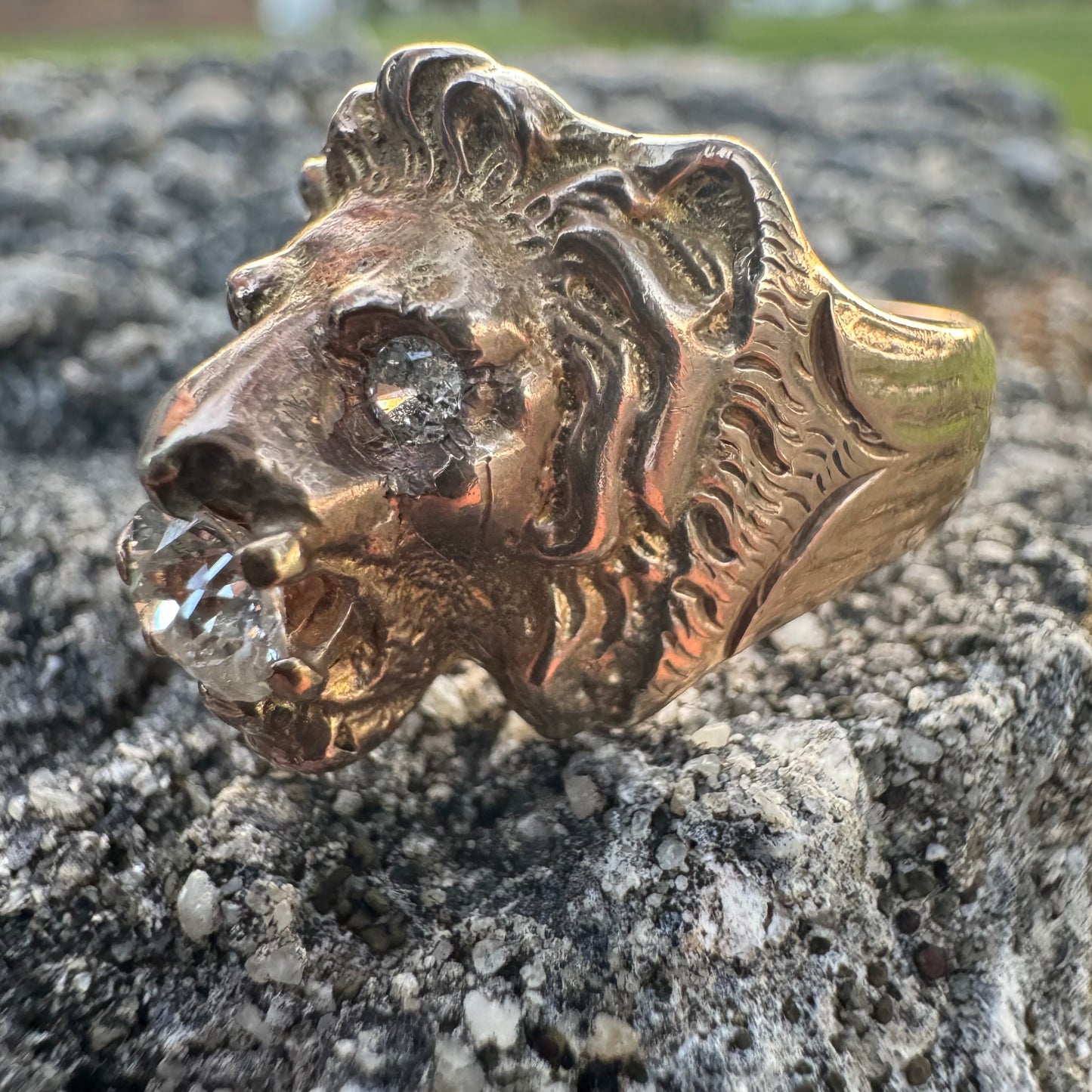 Victorian Era Solid 14k Yellow Gold .50Ct Natural Old Euro Cut Diamond Lion Ring (7.5)