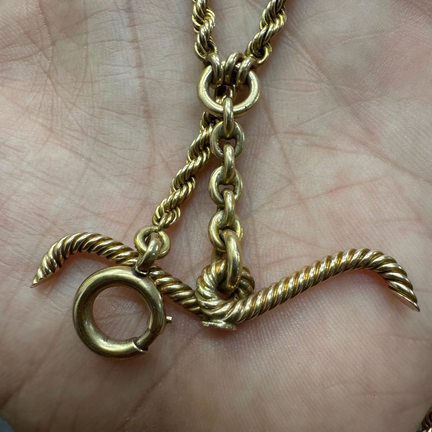 1930’s Art Deco Solid 14k Yellow Gold Double Albert Watch Chain Rope Necklace (21”)