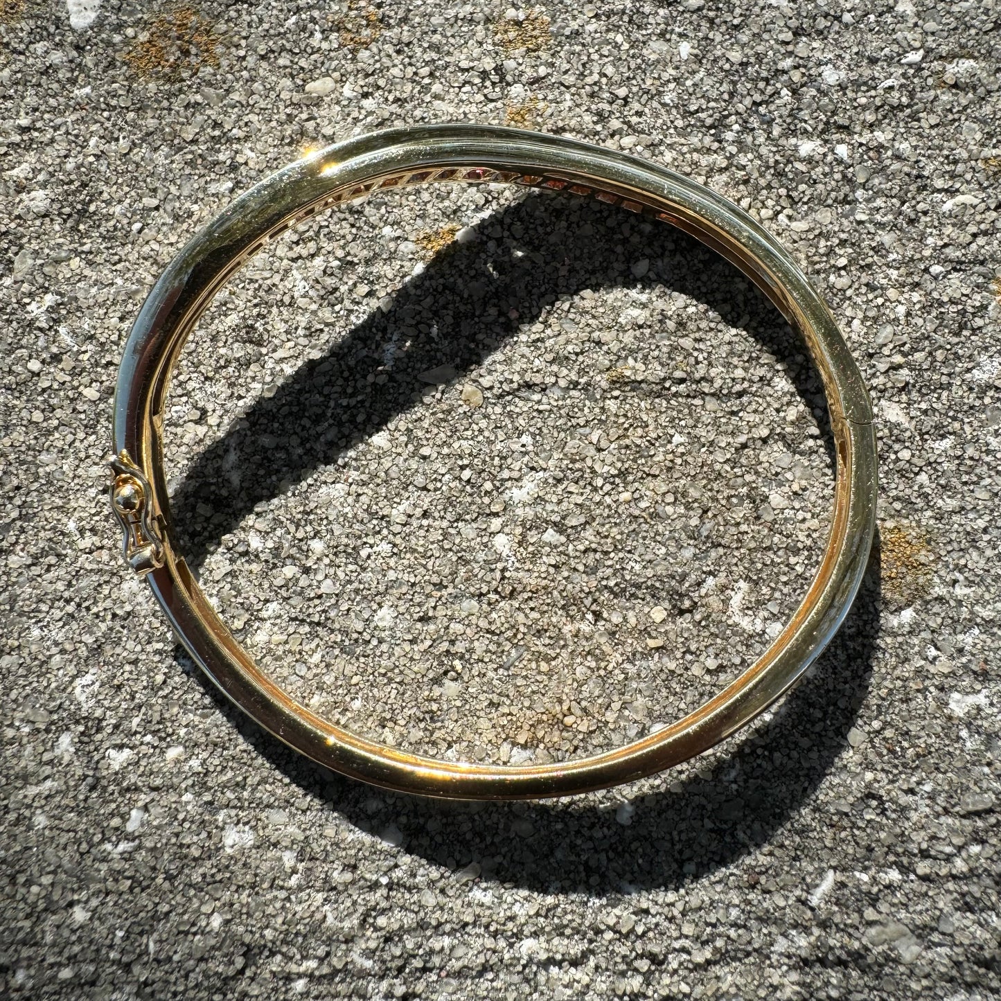 Vintage Solid 14k Yellow Gold Natural Diamond And Ruby Bangle Bracelet