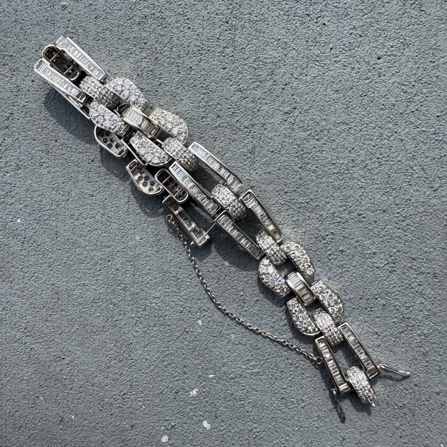 Art Deco Solid 18k White Gold Heavyweight 12.5ctw Natural Diamond Bracelet (8”)