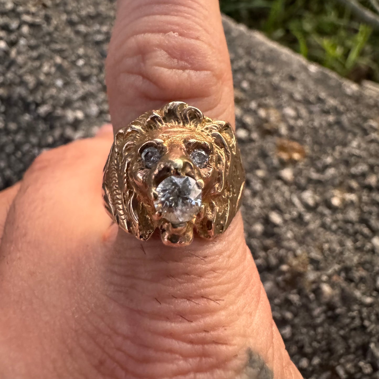Victorian Era Solid 14k Yellow Gold .50Ct Natural Old Euro Cut Diamond Lion Ring (7.5)
