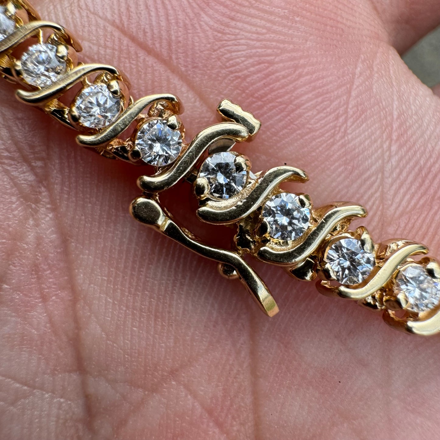 Vintage 2.5CTW Natural VS Diamond 14k Yellow Gold S-Link Tennis Bracelet (6.75”)