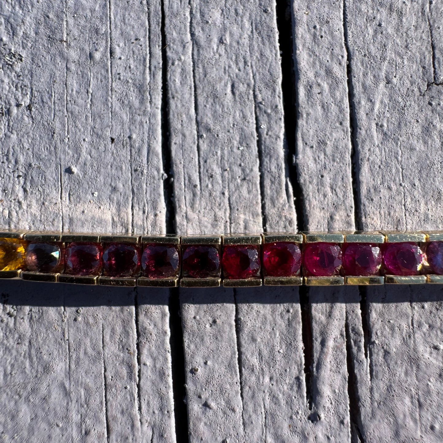 Vintage Solid 14k Yellow Gold 6.0ctw Natural Sapphire Rainbow Tennis Bracelet (7”)