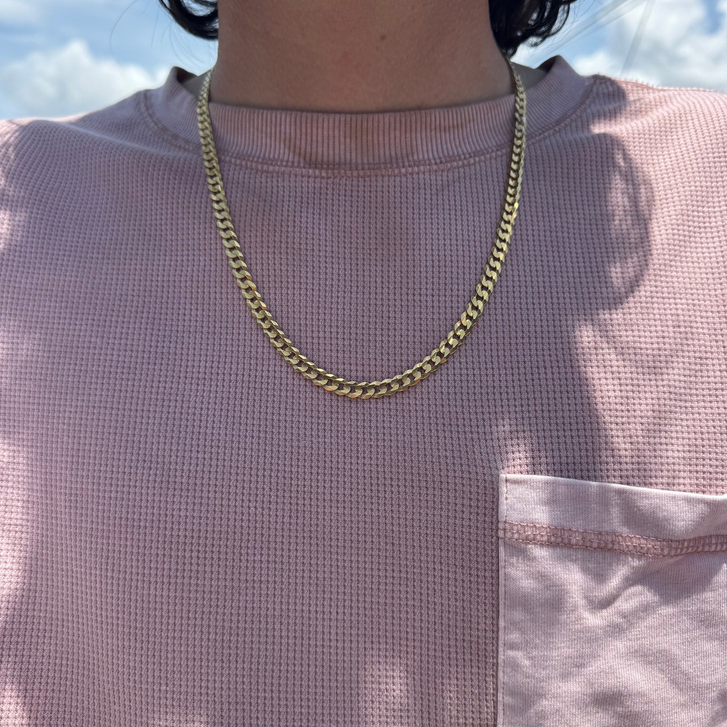 Vintage Solid 14k Yellow Gold Heavyweight Beveled Knife Edged Cuban Curb Link Necklace (22”)