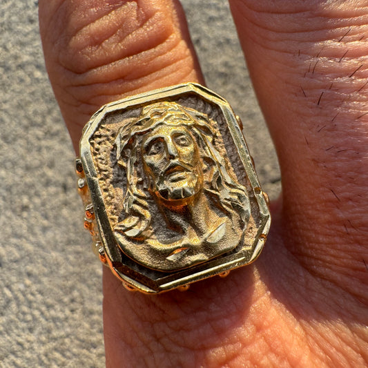 1980’s 14k Yellow Gold Jesus Piece Signet Ring (13)