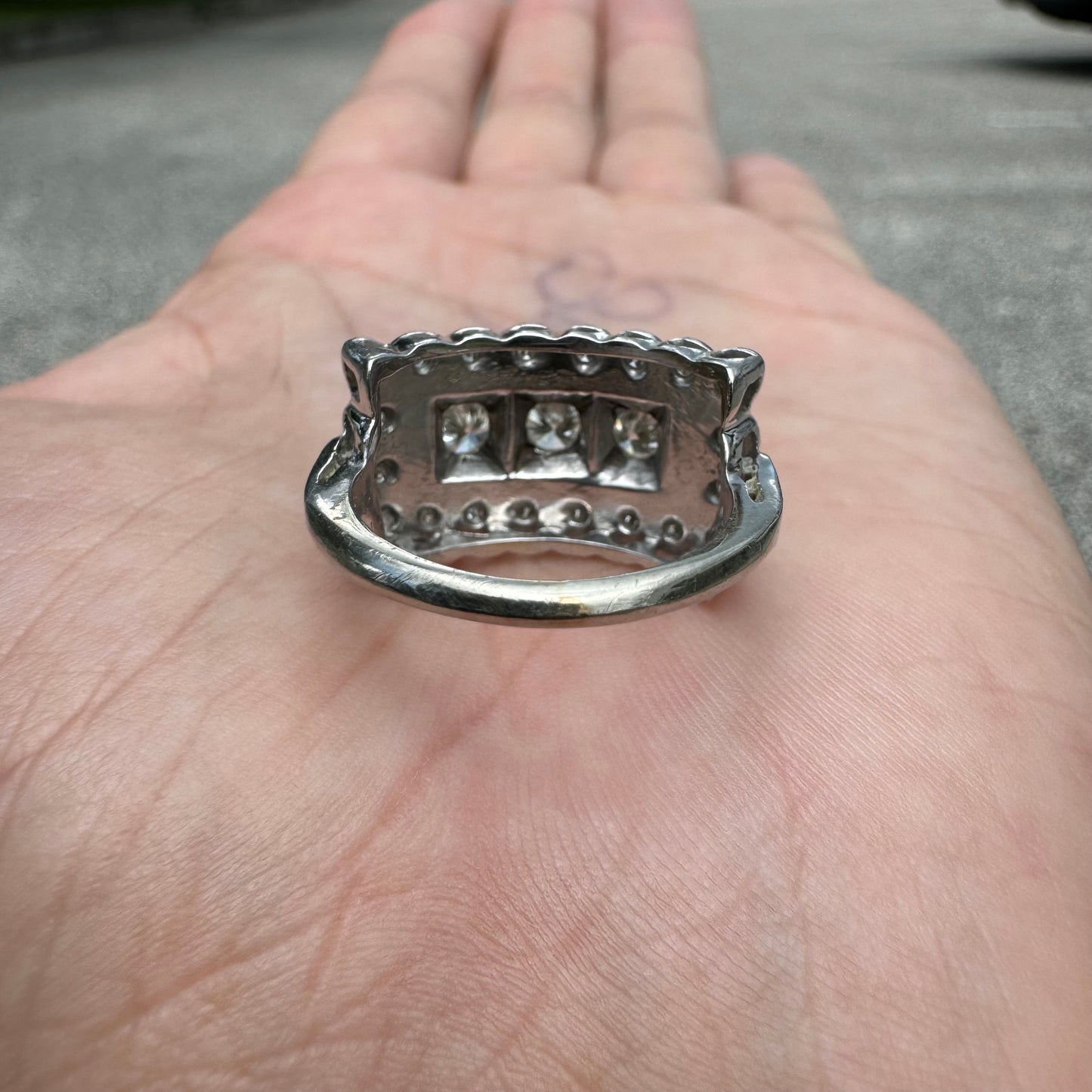 Circa 1930’s-1950’s 14k White Gold .95CTW VS Clarity Natural Diamond Art Deco Ring (5.25)