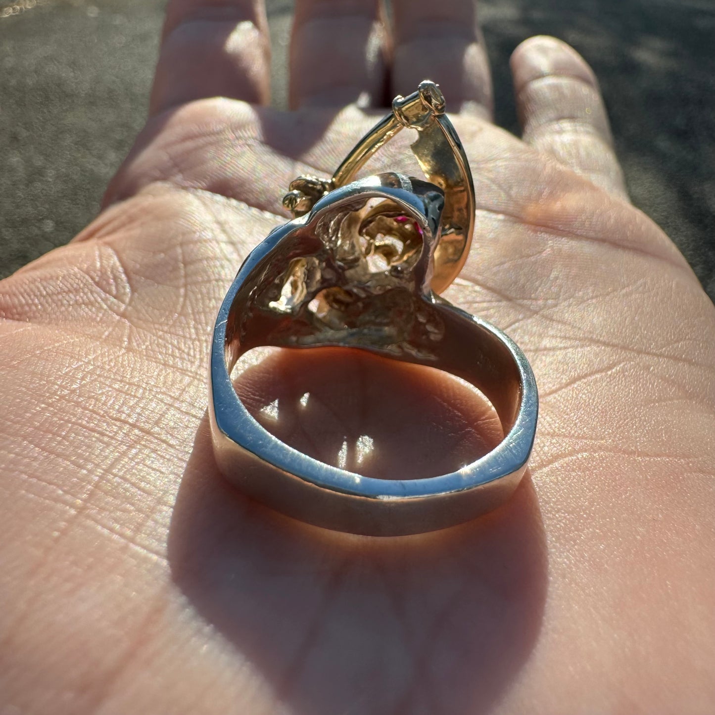 Vintage 14k Yellow Gold And Sterling Silver Grim Reaper Ring (11.75)