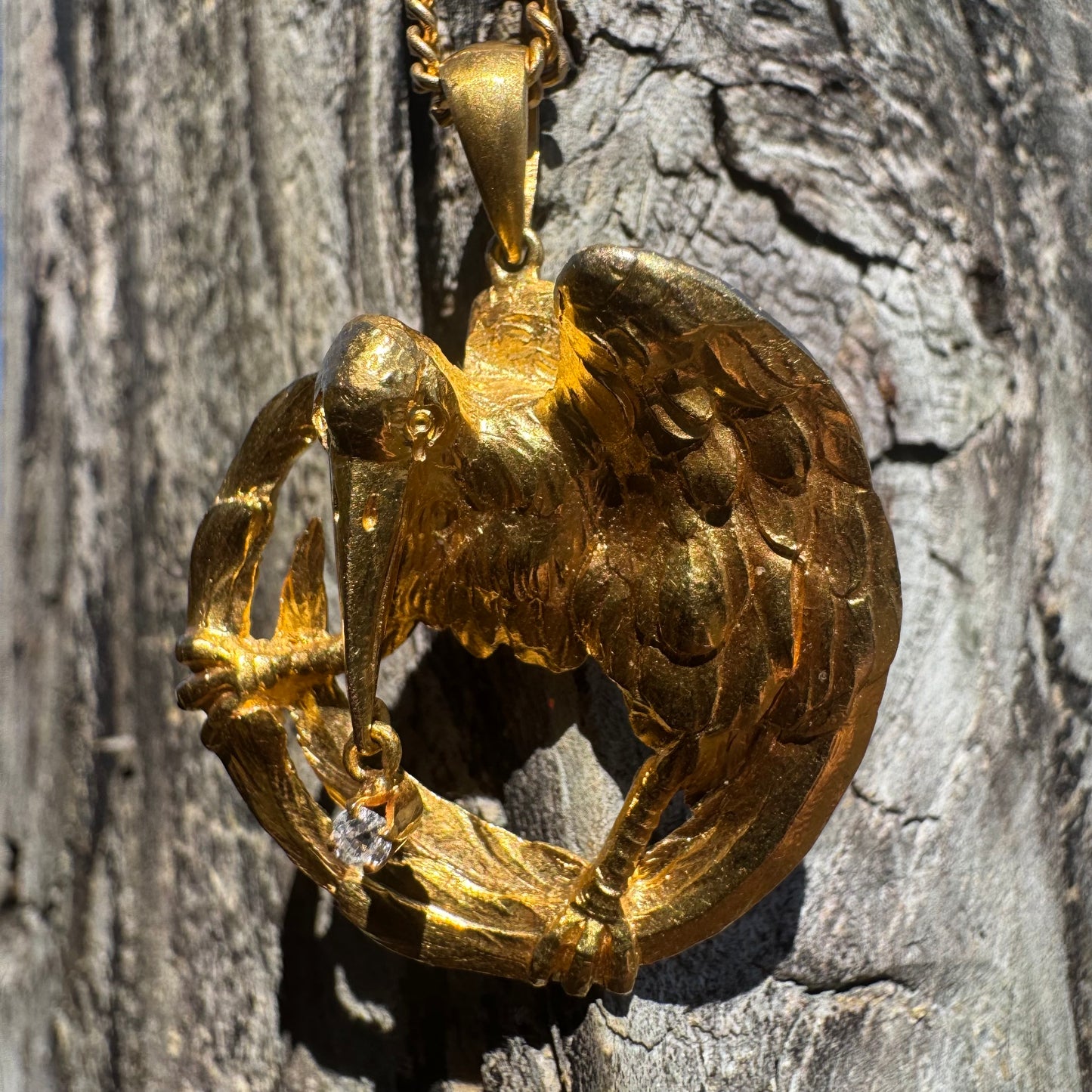 Antique Solid 19.1k Old Mine Cut Diamond Crow Pendant