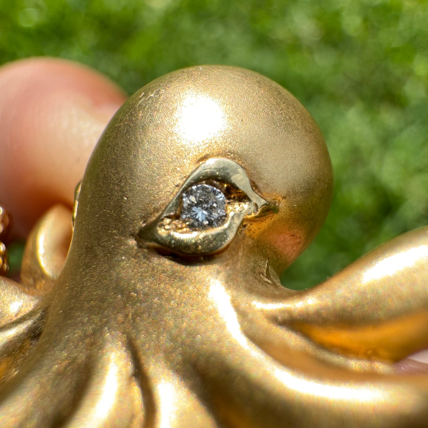 Designer Made Solid 14k Matte Yellow Gold Heavy Lifelike Octopus Pendant