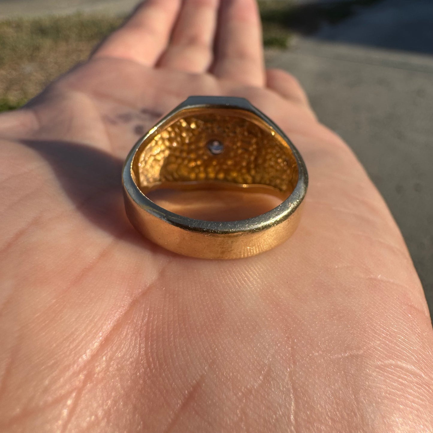 Vintage 14k Yellow Gold .35ct Natural Diamond 22k Raw Gold Nugget Inlaid Signet Ring (8.5)