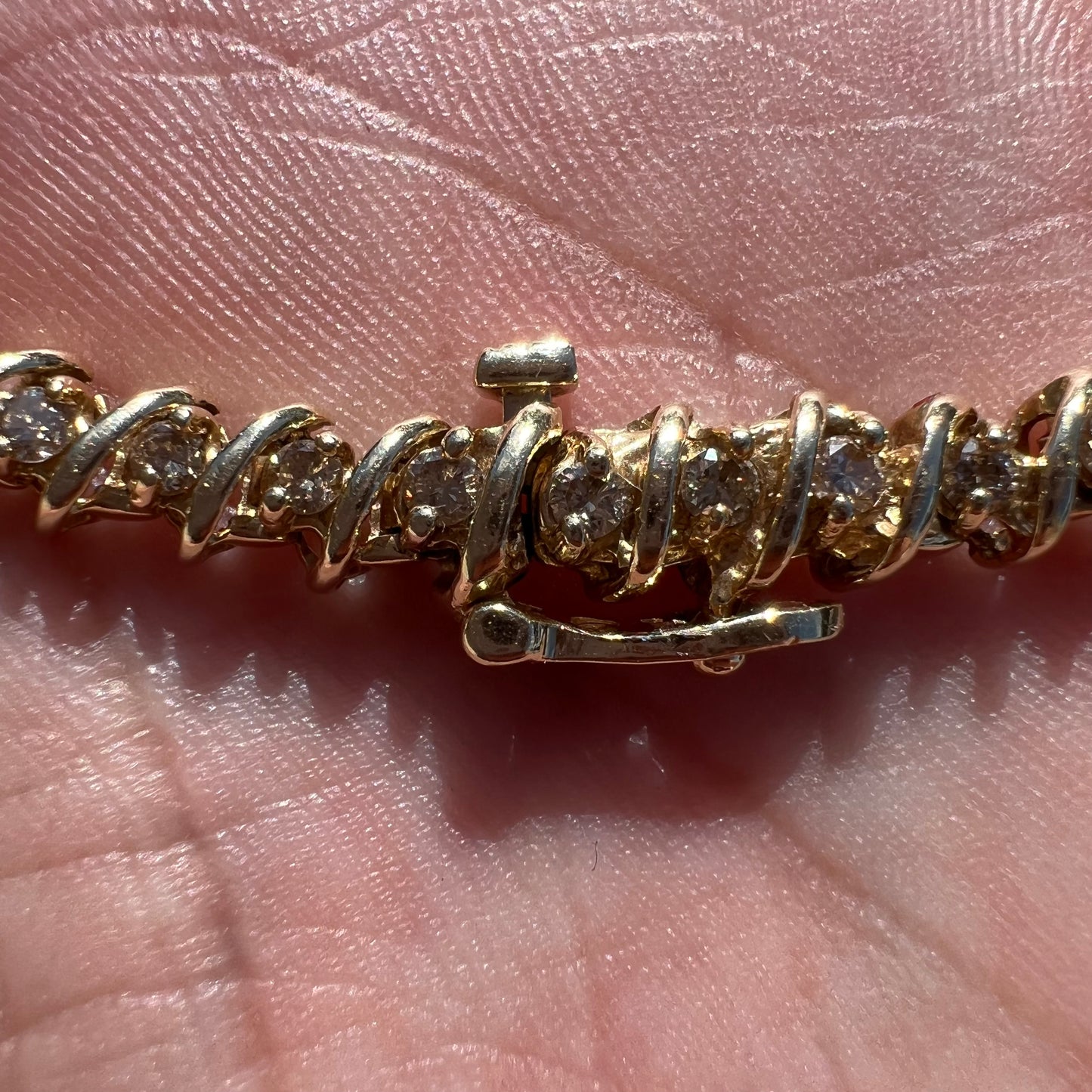 Vintage 14k Yellow Gold Heavyweight 2.0CTW Natural Diamond S-Link Tennis Bracelet (7.35”)