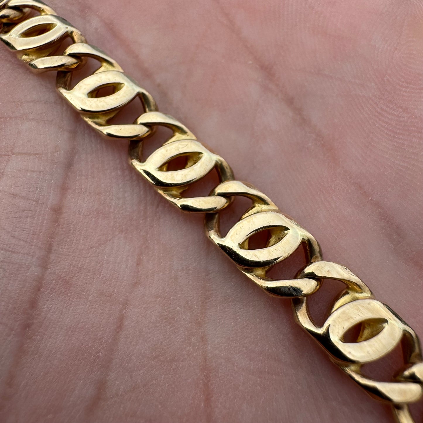 Vintage Solid 14k Italian Yellow Gold Knife Edged Tigers Eye “Chanel Link” Bracelet (8.25”)