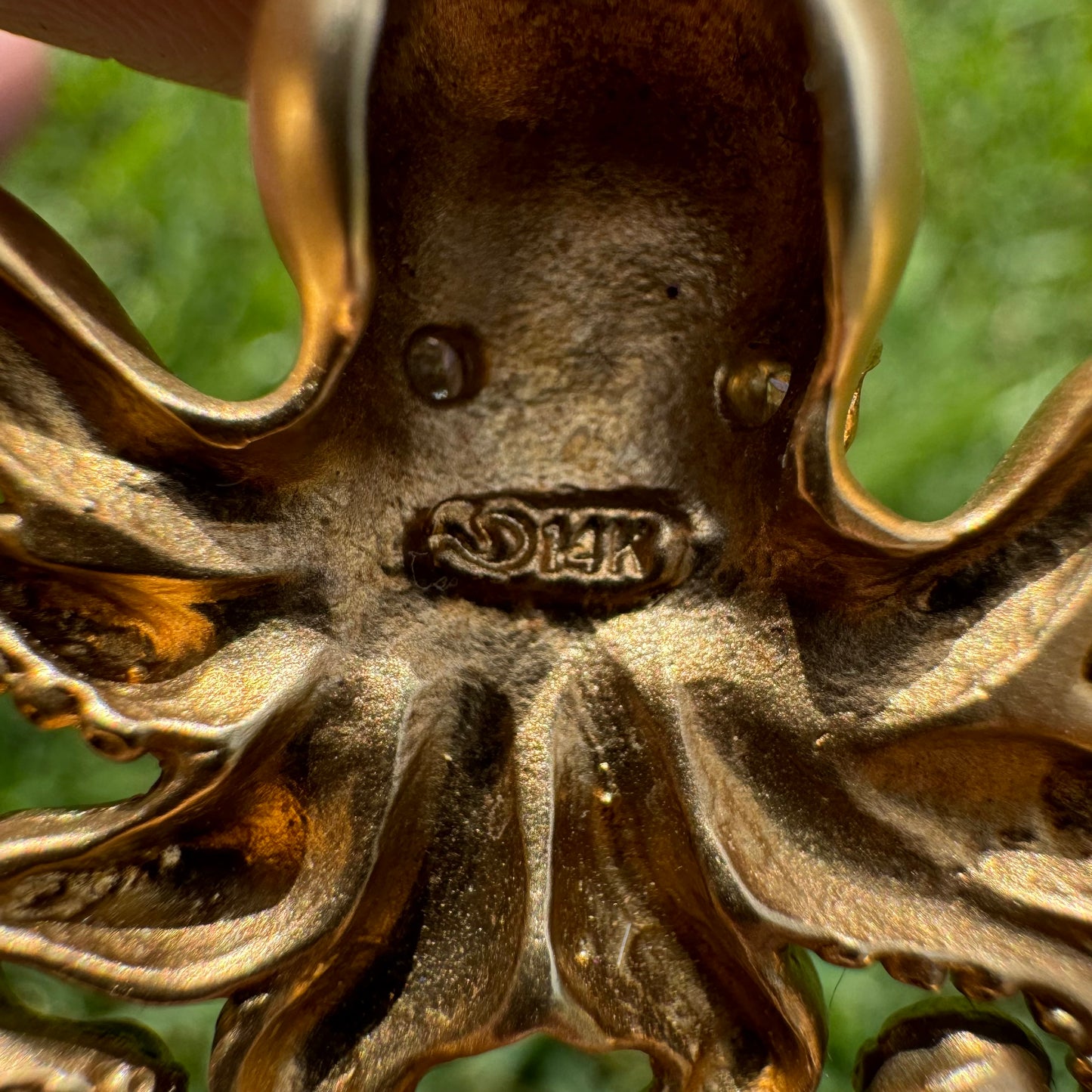 Designer Made Solid 14k Matte Yellow Gold Heavy Lifelike Octopus Pendant